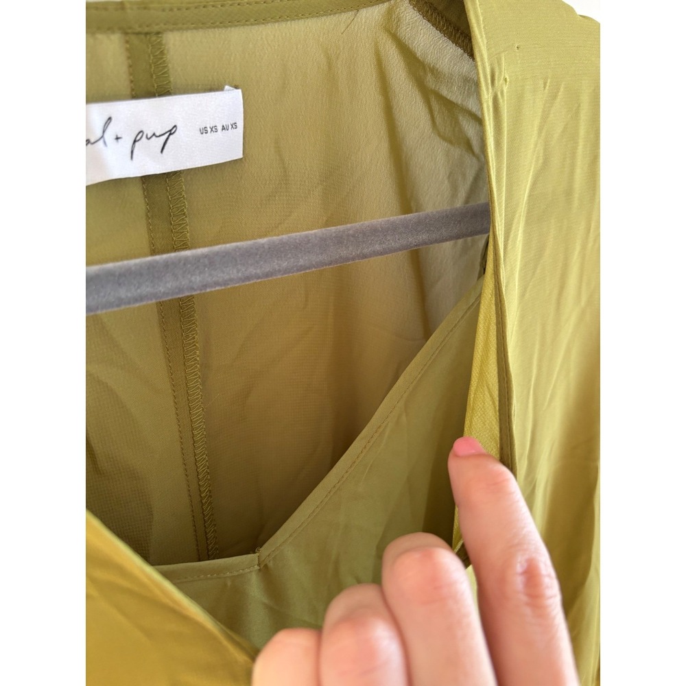 Petal and Pup Olive Green V-Neck Maxi Dress Ruched Sleeve XS - Picture 6 of 6